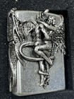 Zippo Angel Devil Wing Antique Silver Heavy Zippo Lighter In Wood Box New Japan