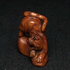 1 Inch Hand Carved Boxwood Netsuke Tiger Stand On Stone Figure Old Collectable