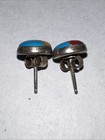Native American Zuni Sun Face Turquoise Stud Inlay Earrings Navajo Sterling 925