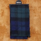 Barbour Mens Scarf Blue Green Tartan Plaid Blackwatch Fringe Lambswool Cashmere