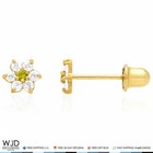14k Yellow Gold Cz   Peridot Flower Screwback Stud Earrings