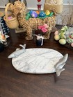 Marble Salmon Trout Serving Platter Plate With Fish Handle Motifs