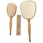 Vintage Vanity Dresser Set 3 Piece Gold Tone Brush  Mirror  Comb Victorian Style