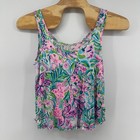 Lilly Pulitzer Tank Top L Pink Green Floral Sleeveless Ruffle Hem Beachy Resort