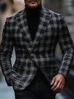 Men s Blazer Black Striped Grid Peak Lapel Tuxedo Fashion Casual Jacket Coat
