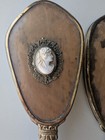 Antique Brass 2pc Vanity Set Hand Mirror   Hair Brush - Cameo Tapestry Victorian