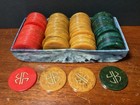 100 Vintage Bakelite  Yellow  Red   Green Translucent Marbled Poker Game Chips 