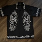 Vintage Y2y Bruce Lee Men s Black  Short Sleeve Button-up Dragon  Size M