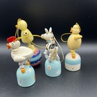 Vtg Push Puppets Wood Set Of 4 Chicken Duck Donkey Easter Toys