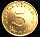 Rare Old Ww2 German 5 Reichspfennig High Grade Brass Coin Authentic Ww2 Artifact