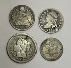  4 Mix  Bust Half Dime  Seated Half Dime  Three Cents X2 Type Coins Holed Silver