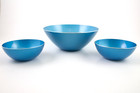 Set Of 3 Vintage Mid Century Emalox Norway Peacock Blue Enamel Aluminum Bowls
