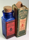 Beauty 1880s Cobalt Poison Scull Crossbones Labeled Embossed Original Box Wow 