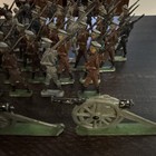 Vintage 65 Lead Toy Soldier Lot Infantry W  4 Cannons   6 Mounted Figures
