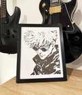 Hand Drawn Satoru Gojo Art Jujutsu Kaisen Decor   Original Anime Drawing Framed