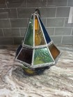 Vintage Leaded Glass Hanging Pendant Swag Lamp Light Fixture 1960s Architectural