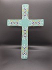 Antique Southwestern Native American Sead Bead Beaded Turquoise Crosd Navajo   