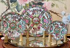 Set Of 3 Vintage Rose Medallion Plates Hand Painted Chinoiserie Porcelain