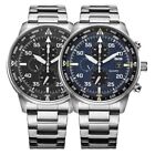 Men s Aviator Chronograph Black Dial Eco-drive Watch New Luxury Calendar Quartz
