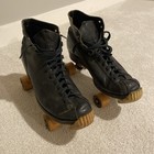 Vintage Chicago Roller Skates Size 8 Black Leather Wooden Wheels