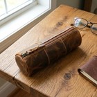 Leather Pencil Case - Full Grain Leather Zippered Pen Pouch - Bag Pen Holder    