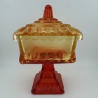 Vtg  Jeanette Red Orange amberina Pedestal Wedding Cake Box glass Candy Dish