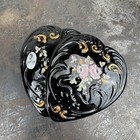 Fenton Hand Painted Black Glass Heart Shaped Trinket Box