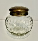 Hand-cut Clear Glass Round Canister apothecary Jar W    antiqued    Etched Brass Lid