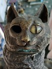 Brass Metal Distressed One Eyed Cat Inkwell