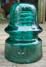 Vintage Star Glass Beehive Insulator     Deep Emerald Aqua Green 4   