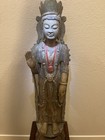 Vintage Chinese Hand Carved Stone Statue Of Bodhisatva Guanyin On Lotus Pedestal