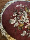 Victorian Uk Embroidered   Beaded 13    Chair Seat Cushion W  Purple Velvet Bottom
