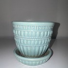 Vintage 1961 Mccoy Turquoise Seafoam Planter W  Attached Saucer  117 Pot