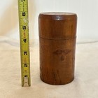 Vintage Hand Carved Face Wooden Canister Turned Storage Box Brown Exc Folk Art