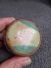 Vintage Art Deco Ribbed Glass Vanity Powder Jar Trinket Box Floral Brass Lid