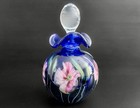 Charles Lotton  huge   8  Large Cobalt Blue Multi Flora Art Glass Perfume Bottle