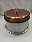Vintage Cake And Pie Carrier White And Copper Metal Mcm Kitchen Entertaining 12 