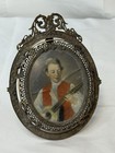 Antique Pair Of Continental Miniature Signed Paintings In Brass Frames