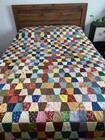 Homemade Tumble Quilt Top King Size 108x103 Blue Green Brown Yellow Tan 