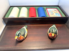 Vintage 1984 Mallard Ducks Wood Playing Cards Poker Chips Trinket Box Enesco