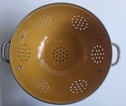 Vintage Yellow Enamelware Colander Strainer W  Metal Handles Pedestal Farmhouse