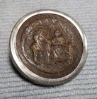 Vintage Antique Carved Wood Metal Picture Button Man Woman At The Fence