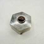 Vintage Silver Tone Hexagonal Trinket Pill Box Faux Red Stone Cabochon Center