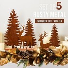 Set Of 5 Metal Christmas Tree And Deer Tabletop Decor  Rusty Steel Vintage Everg