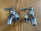 Vintage Pair Chrome Plated Brass Separate Hot Cold Sink Faucets Old