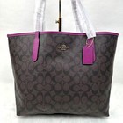 Coach 5696 City Tote In Signature Canvas In Brown dark Magenta  398 Nwt