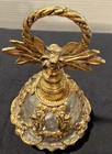 Vintage Antique Brass Gold Tone Leaf Clear Glass Perfume Bottle 5   h X 3   w