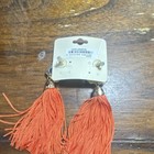 Blue Octagon Main Stone Orange Fabric Tassel Lobe Earrings Butterfly Back