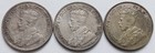 1918  1919  1920 Canada Silver 25 Cents  3-coin Lot George V 25c