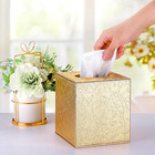 Square Leather Tissue Box Cover Pu Cube Holder With Magnetic Bottom  Gold